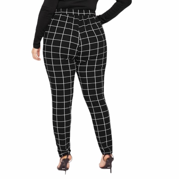 PLUS plaid belted grid skinny tailored pants black - Picture 3 of 5